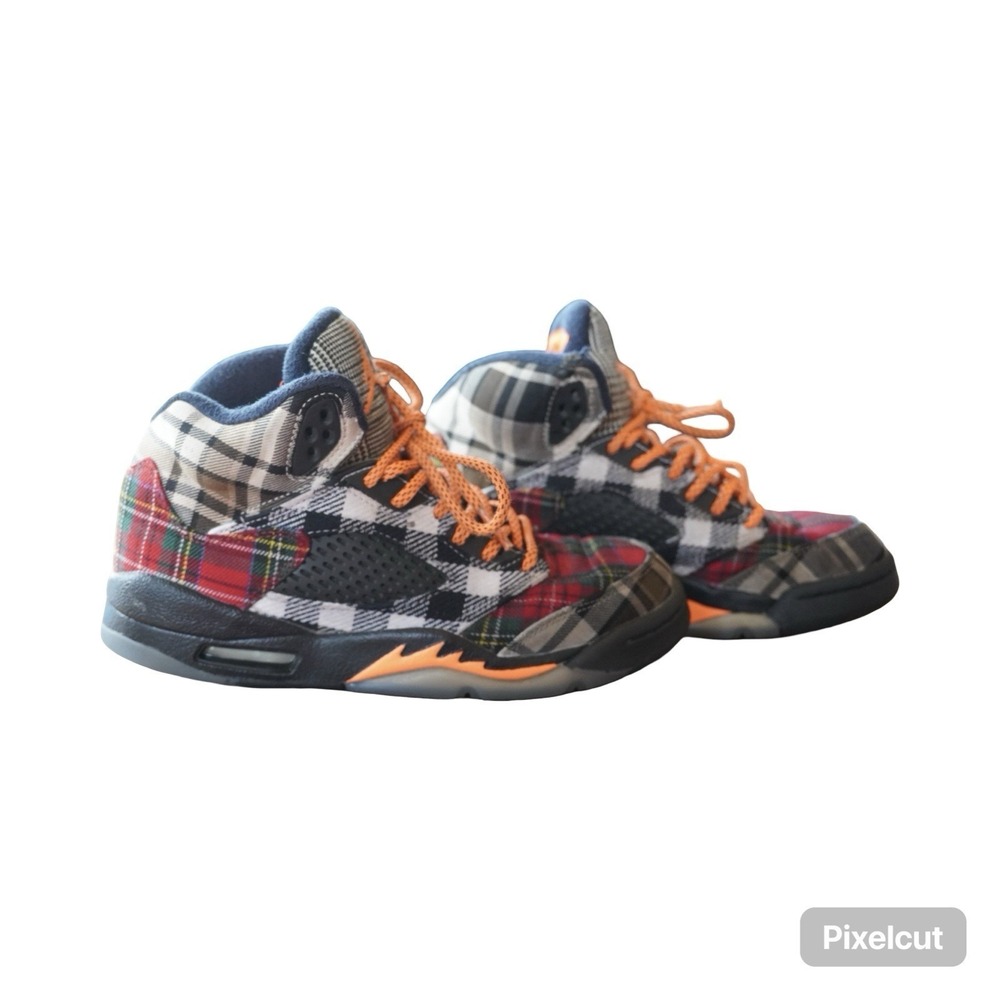 Nike Air Jordan 5 Retro SE Plaid GS FD4814-008 Youth Size 4Y Orange Black Red